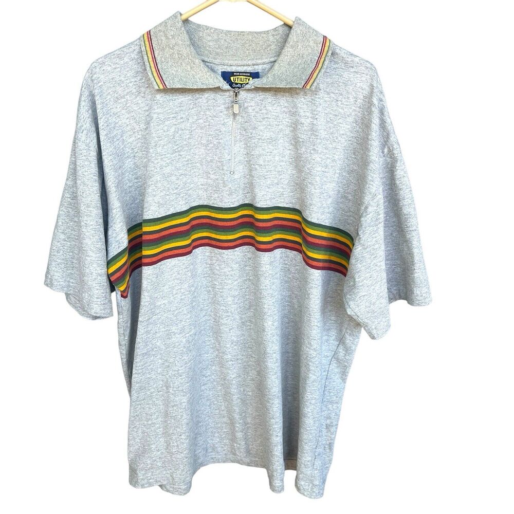 Utility‎ Clothing Shirt Mens Extra Large Qtr Zip Retro Gray Y2K Short Sleeve